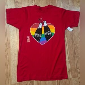 Coca Cola Cheers to Love Rainbow Heart Red Tee size L New